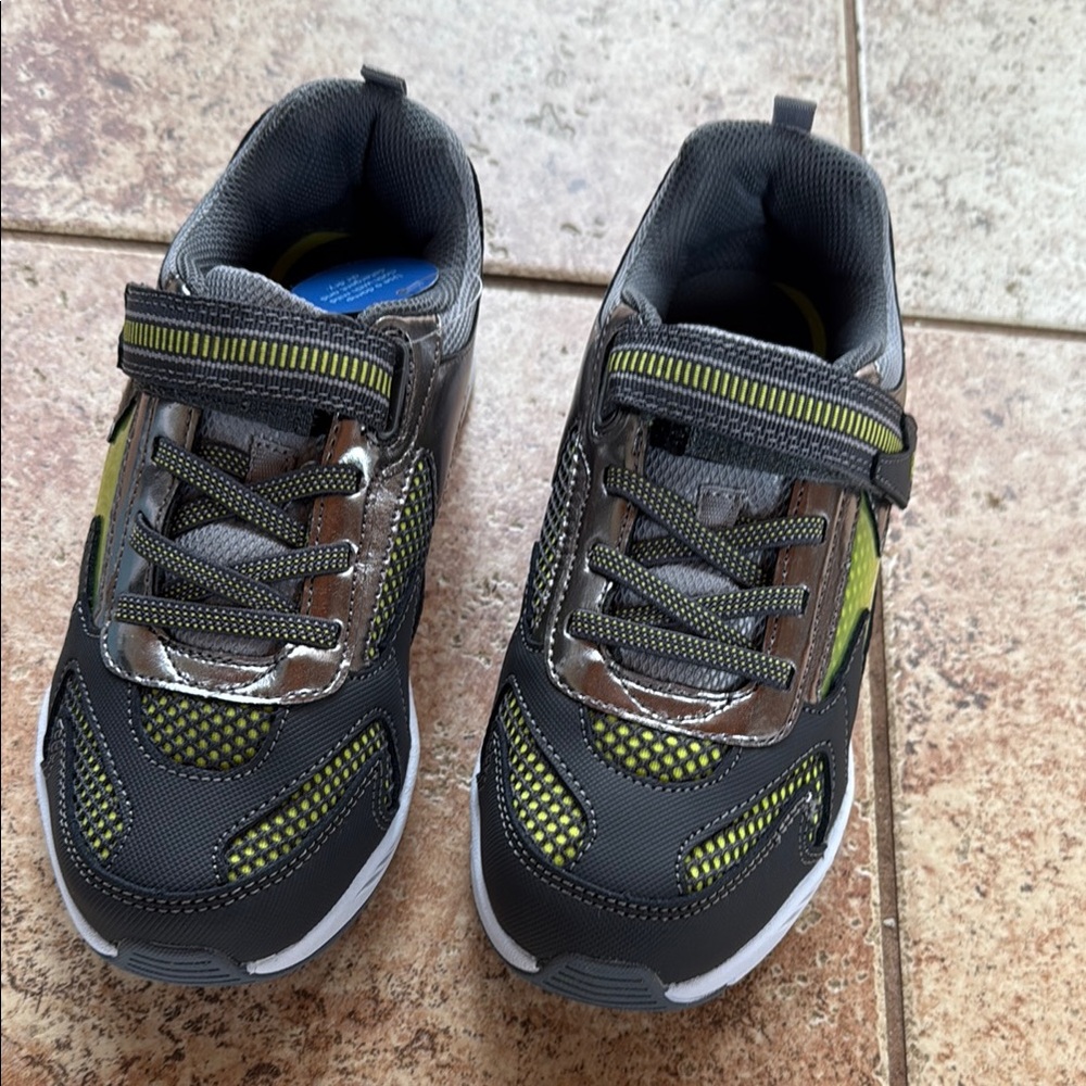 Stride Rite Black and Green Sneakers with Velcro Strap